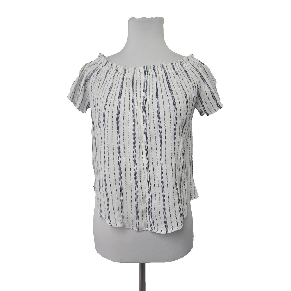 Daily Special Junior Large Striped Elastic Neckline Gauzy Flutter Sleeve Top